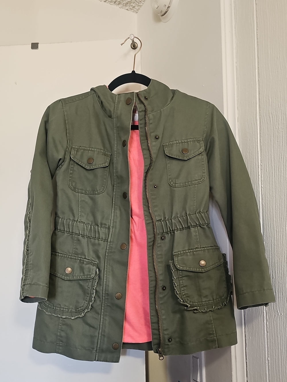 Cat & Jack Lightweight Girls Hooded Jacket Size Medium (7/8) Army Green
